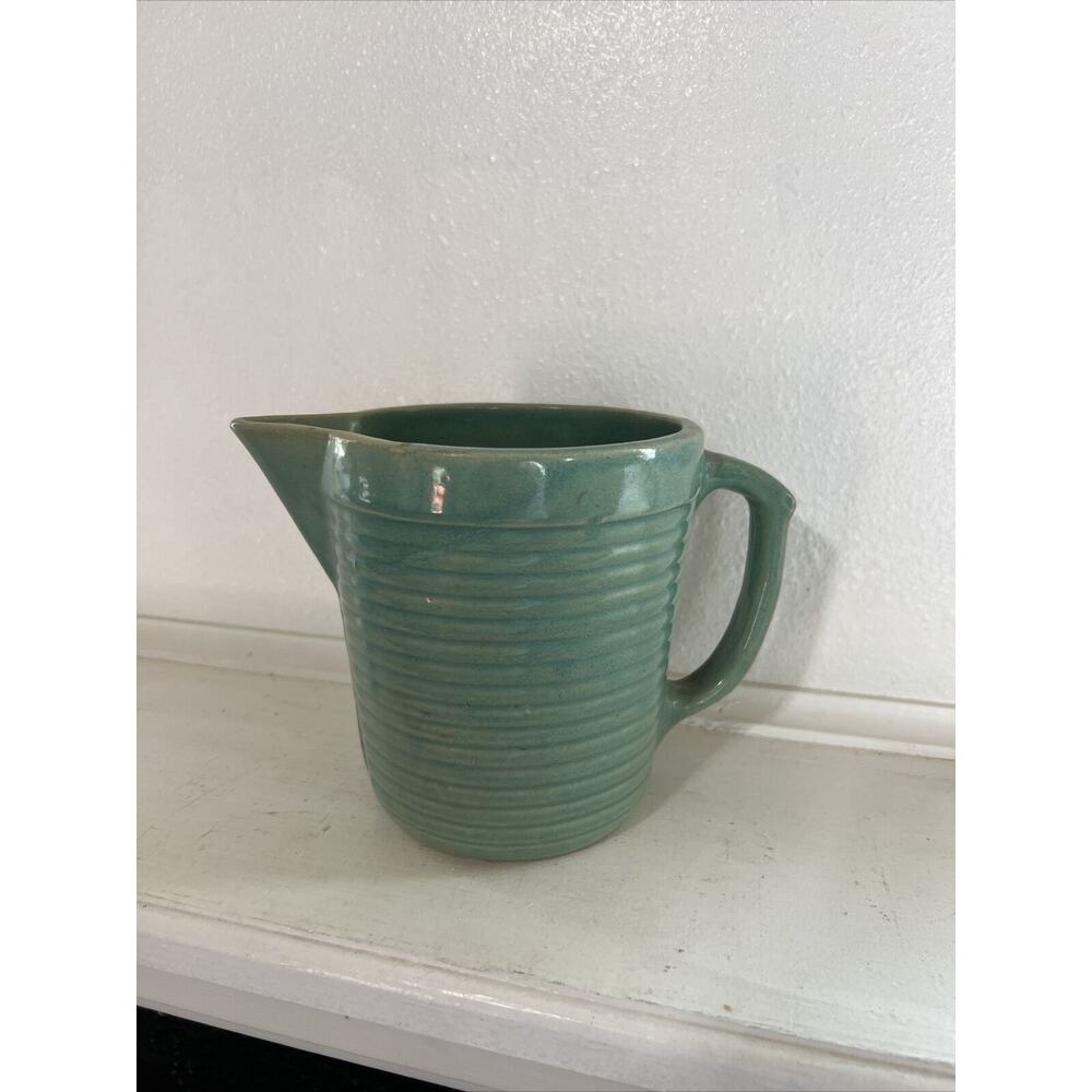 Handmade Pottery Teal Glazed Ribbed Pitcher